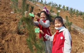植树节活动植树,稚手添绿里口山，威海福泰小学组织“心怀绿水青山”植树活动
