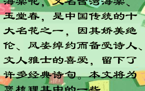 海棠花，又名台湾海棠、玉堂春，是中国传统的十大名花之一，因其娇美绝伦、风姿绰约而备受诗人、文人雅士的喜爱，留下了许多经典诗句。本文将为您梳理其中的一些。