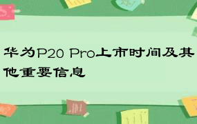 华为P20 Pro上市时间及其他重要信息